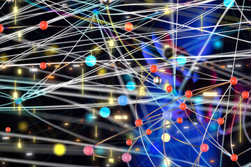 Fototapete - Global network. Blockchain. 3D illustration. Neural networks and artificial intelligence. Abstract  - 3d