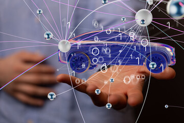 Poster - Autonomous car with HUD graphic of Navigation system driving