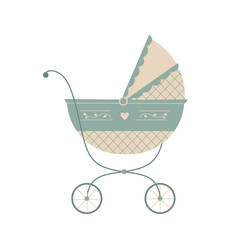 vector nice baby carriage isolated on a white. stroller cradle for a walking in a flat style.