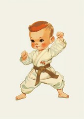 Wall Mural - Cute baby in karate uniform