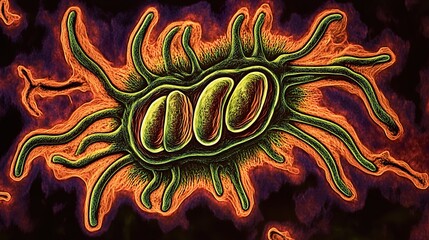 Wall Mural - microscopic cell structure: a glowing abstract