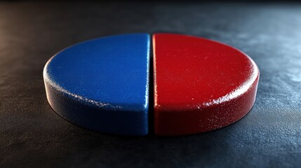 Poster - Red and Blue Split Circle Button on Dark Surface