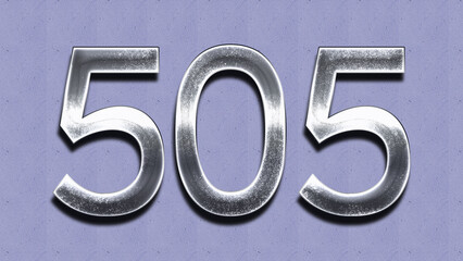 3D Chrome number design of 505 on purple wall.