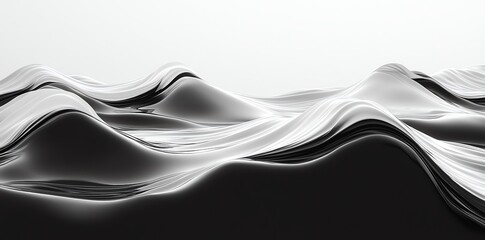 Poster - Abstract black and white wavy background with smooth lines.