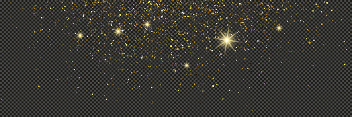 Wall Mural - gold glittering dust with stars on transparent backdrop