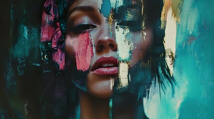 Wall Mural - Abstract Portrait of a Woman with Brushstrokes