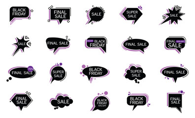 Black friday speech bubble collection. Black friday labels. Black friday sale speech bubble isolated