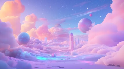 Cosmic nebulae and architectural game illustration poster background