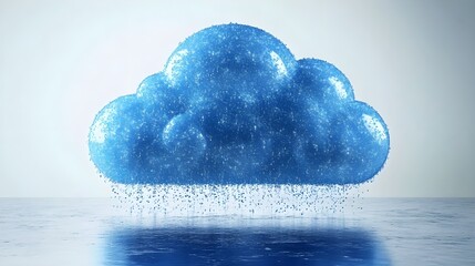 Wall Mural - 3d render of a blue water-like cloud floating above water