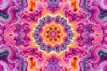 Poster - Abstract colorful mandala pattern with vibrant pink, orange, and purple hues.