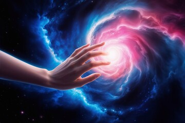 Hand touching the universe 