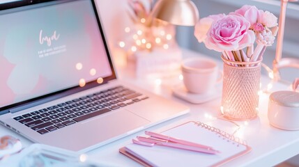 Poster - A professional yet homey workspace with a laptop, organized stationery