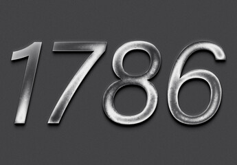 Canvas Print - Chrome metal 3D number design of 1786 on grey background.