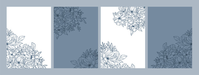Aufkleber - Wedding invitation card, floral hand drawn elegant vintage design, save the date background illustration set