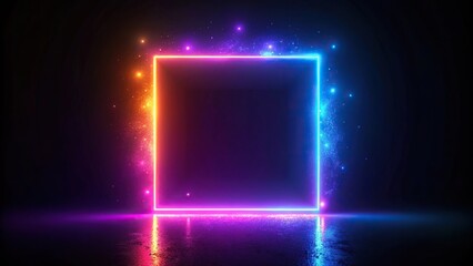 Neon energy square glowing on dark background