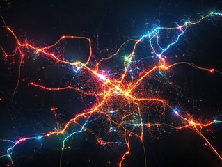 Poster - Abstract glowing network of lines and dots, representing connections and communication.