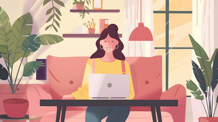 Poster - Young woman with laptop indoors at home, home office and video call concept.