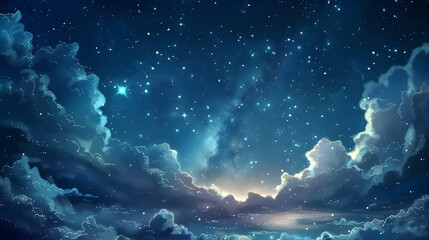 Poster - nature and stars and clouds anime