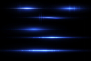 Poster - Horizontal neon lines.Blue speed lines.Motion light effect.Vector.