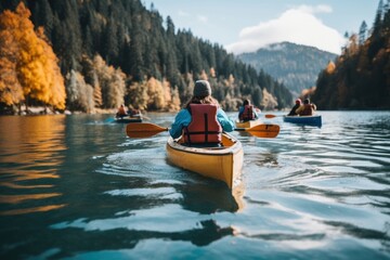 Canvas Print - Kayaking recreation lifejacket canoeing.