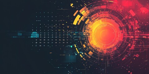Poster - Abstract technology background with glowing circle and digital elements.