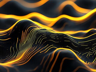 Poster - Abstract wavy background with glowing lines.
