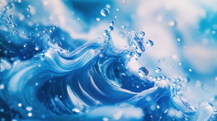Poster - A close-up of splashing water droplets creating dynamic wave patterns in blue tones.