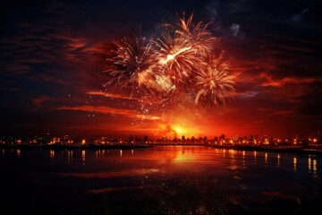 Poster - New Year fireworks night sky.