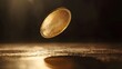 © Teeranan - A vintage gold coin spinning mid-air, catching the light as it rotates, symbolizing the concept of fate and chance, with its gleaming surface highlighted in motion