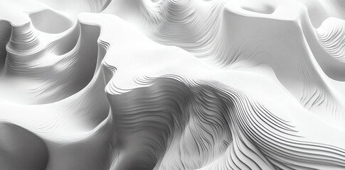 Poster - Abstract white textured background with wavy, flowing lines and shapes.
