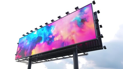 A modern digital billboard display with clear graphics and vibrant colors on a white background.