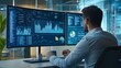 © pjjaruwan - A businessman reviewing detailed data analytics on a large monitor