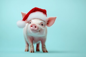 happy animal in santa hat celebrating christmas holiday