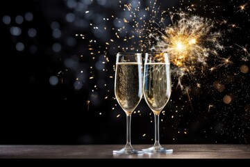 Canvas Print - Fireworks glass champagne drink.