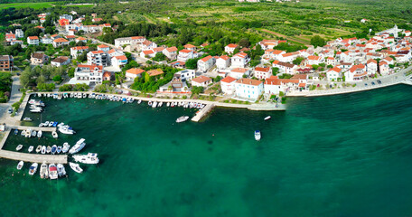 Wall Mural - Aerial panoramic view of Petrcane Village near Zadar, Croatia