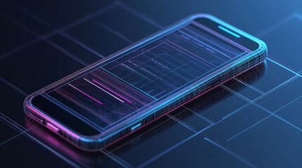 Poster - Mobile banking lets you manage your money using your phone,  including checking your bank accounts and paying bills. It also helps you keep your financial information safe.low poly wireframe.