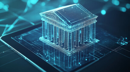 Poster - Mobile banking lets you manage your money using your phone,  including checking your bank accounts and paying bills. It also helps you keep your financial information safe.low poly wireframe.