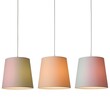 © Pod - Three hanging lamps with fabric shades in different pastel colors