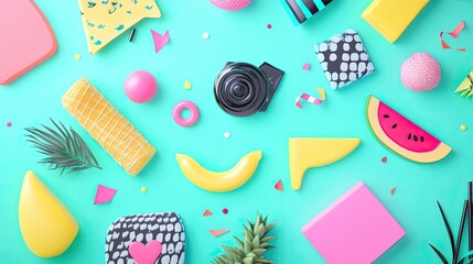 Aufkleber - Playful 90s cartoons and patterns on a bright pastel background