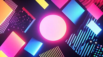 Aufkleber - Retro 90s aesthetic background with neon colors, geometric patterns, and abstract shapes, featuring plenty of copy space.