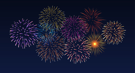 vector decorative border with colorful exploding fireworks in the sky - celebration card, festival b