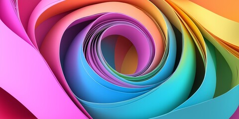 Poster - A colorful spiral with rainbow colors. The spiral is made up of many different colors, and it looks like it is made of paper. The colors are bright and vibrant