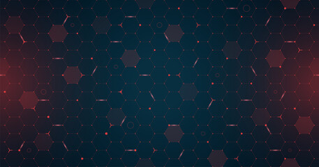 Leinwandbilder - VR HUD futuristic interface hexagons grid. Digital UI screen hexagonal mesh pattern. GUI hi tech visor backdrop design. Spaceship head up display red hex lines on dark background. FUI Sci Fi dashboard