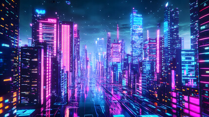 Wall Mural - Metaverse city or cyberpunk concept, 3d render