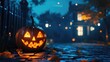 © AkuAku - spooky night with carved pumpkin