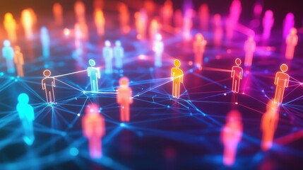 Poster - Network connections among diverse people silhouettes