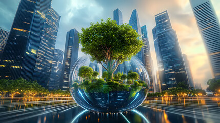 Smart city with eco-friendly architecture