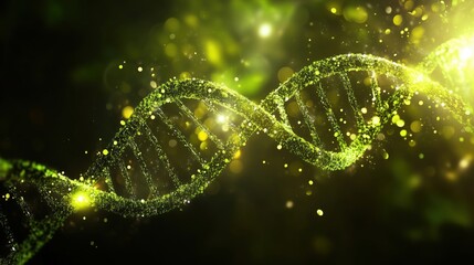 Poster - DNA helix glowing with green particles and light effects