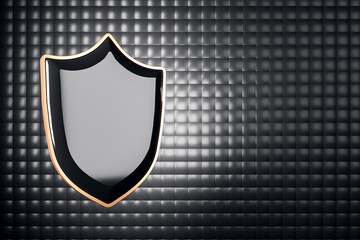 Poster - Empty shiny gray shield with mock up place on dark background. Protection, antivirus and safety concept. 3D Rendering.