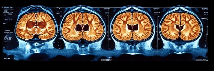 Poster - Detailed MRI scan images showing the complex structure and anatomy of the human brain,including the cerebrum,cerebellum,gray matter,and white matter. This medical image can be used for healthcare.